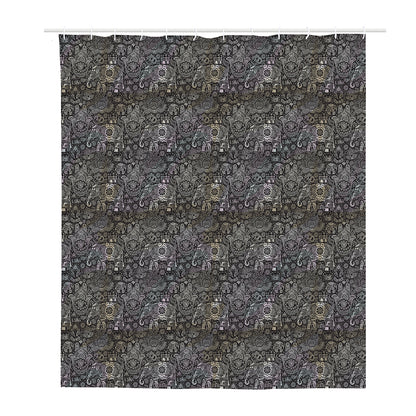 Indian Boho Elephant Pattern Print Polyester Shower Curtain
