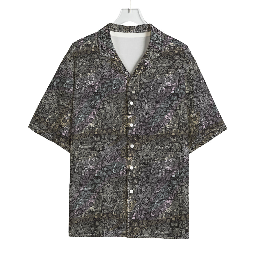 Indian Boho Elephant Pattern Print Rayon Hawaiian Shirt