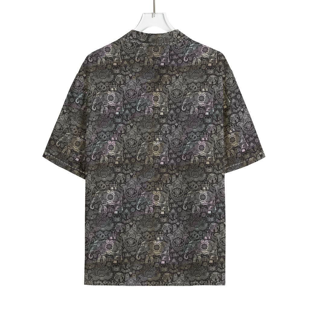 Indian Boho Elephant Pattern Print Rayon Hawaiian Shirt