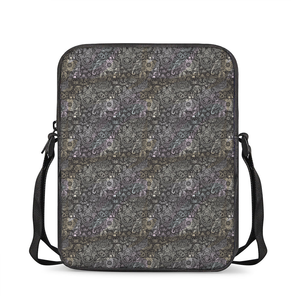 Indian Boho Elephant Pattern Print Rectangular Crossbody Bag