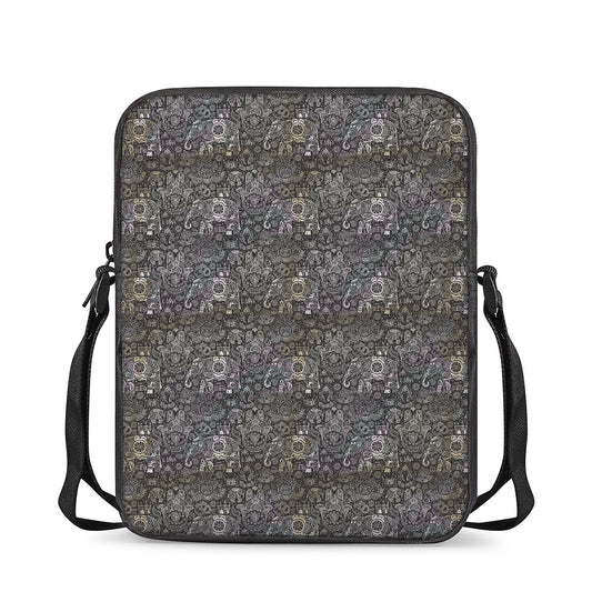 Indian Boho Elephant Pattern Print Rectangular Crossbody Bag