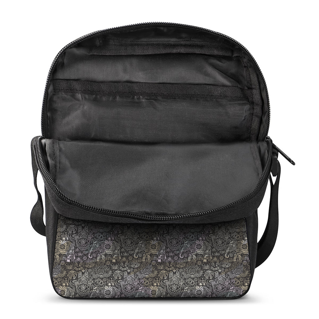 Indian Boho Elephant Pattern Print Rectangular Crossbody Bag