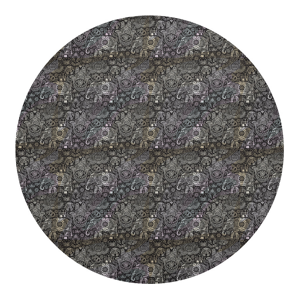 Indian Boho Elephant Pattern Print Round Blanket