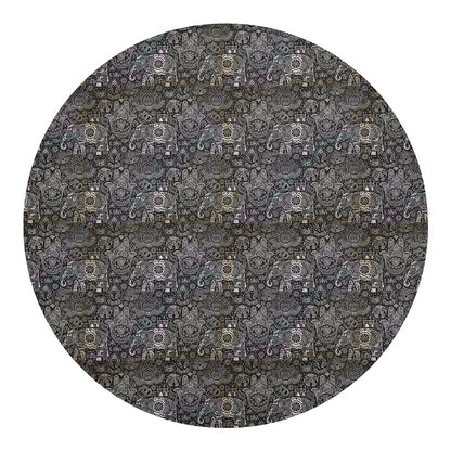 Indian Boho Elephant Pattern Print Round Blanket