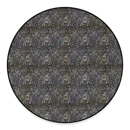 Indian Boho Elephant Pattern Print Round Floor Mat