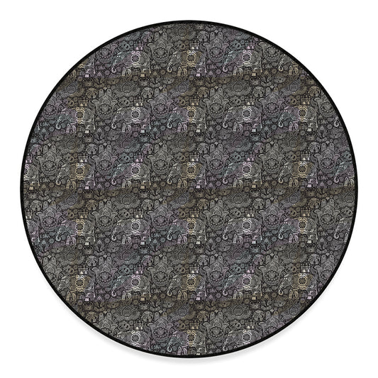 Indian Boho Elephant Pattern Print Round Floor Mat