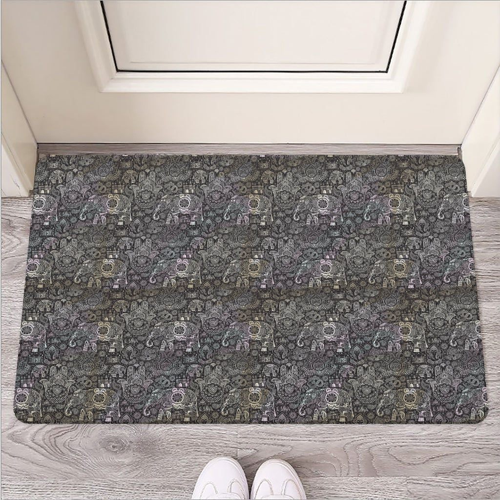 Indian Boho Elephant Pattern Print Rubber Doormat