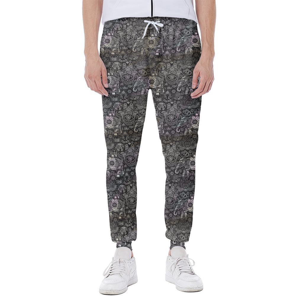 Indian Boho Elephant Pattern Print Scuba Joggers