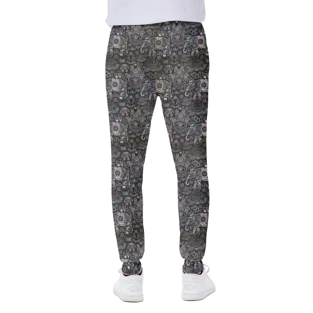 Indian Boho Elephant Pattern Print Scuba Joggers