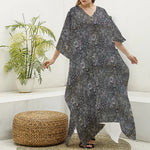 Indian Boho Elephant Pattern Print Silk V-Neck Kaftan Dress