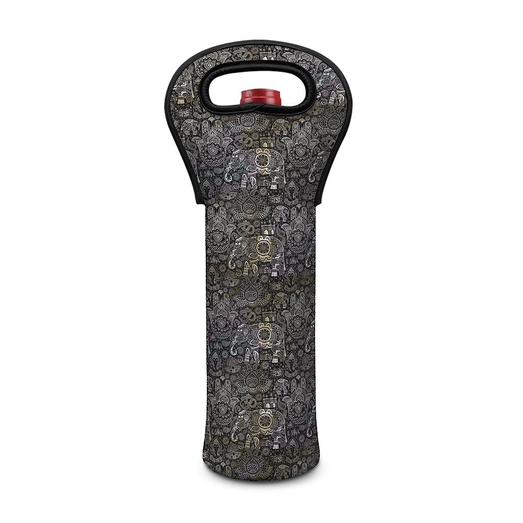 Indian Boho Elephant Pattern Print Single Neoprene Wine Tote