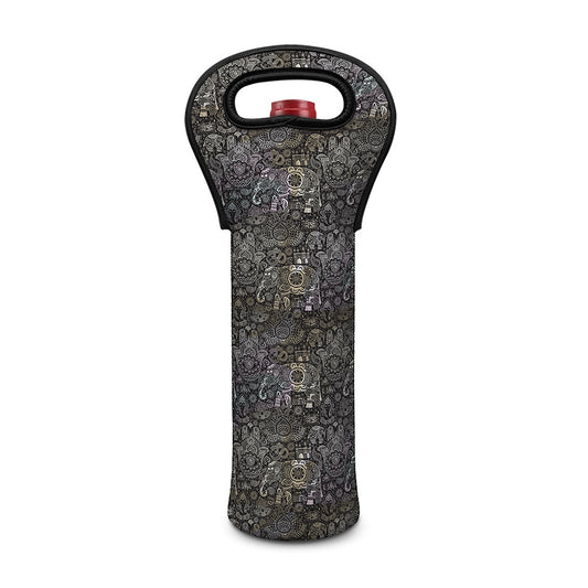 Indian Boho Elephant Pattern Print Single Neoprene Wine Tote
