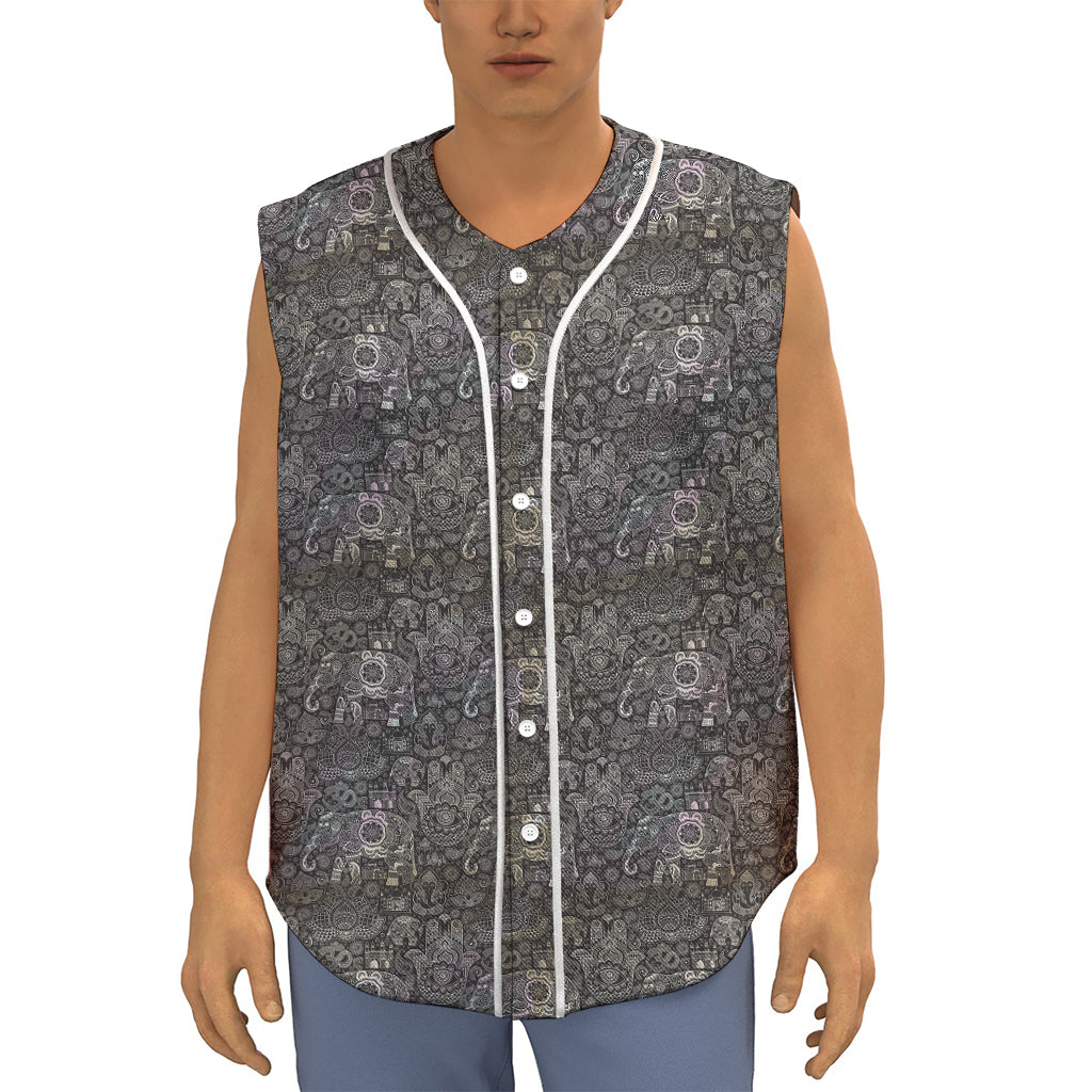 Indian Boho Elephant Pattern Print Sleeveless Baseball Jersey