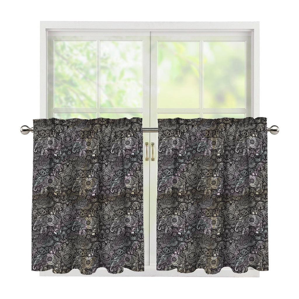 Indian Boho Elephant Pattern Print Tier Curtains