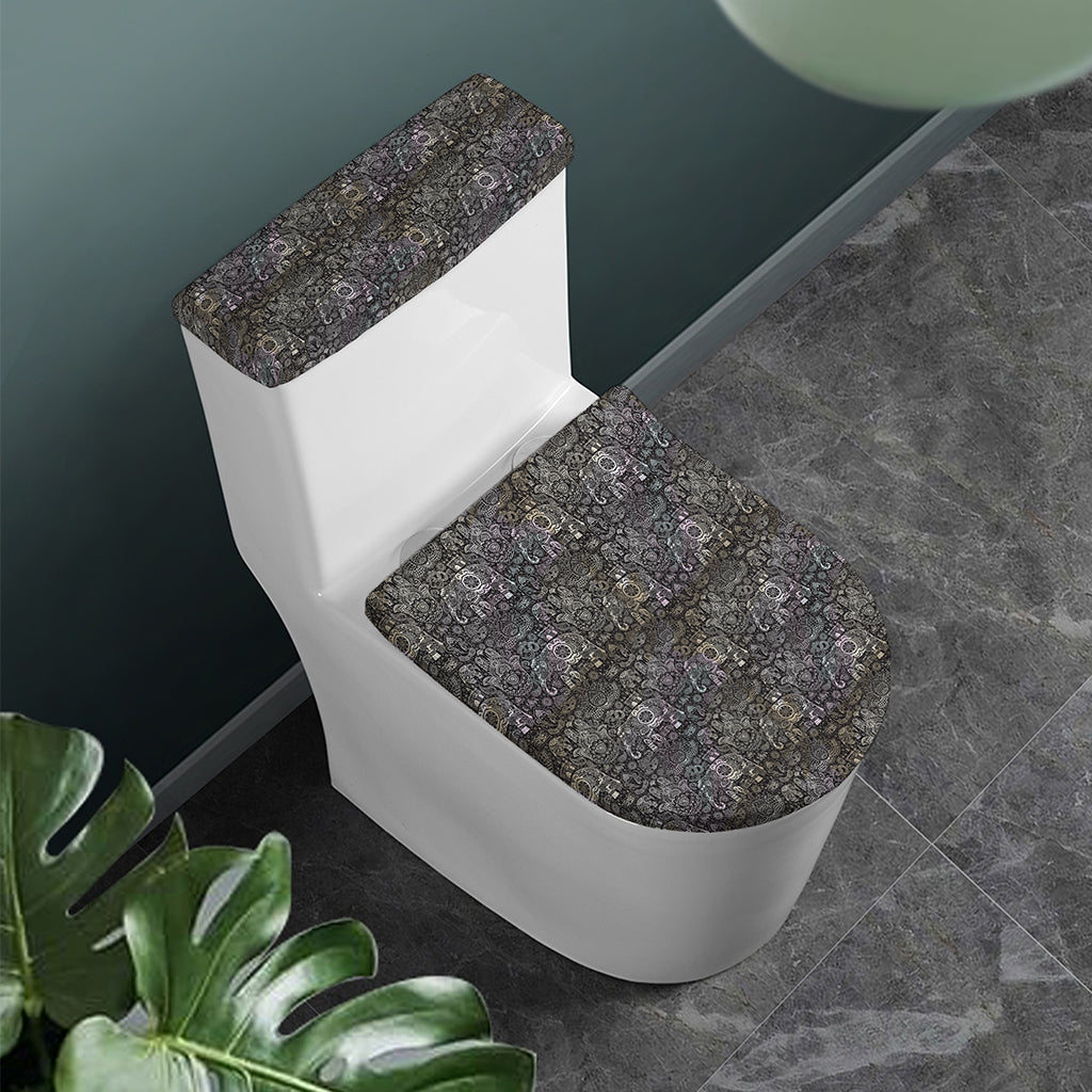 Indian Boho Elephant Pattern Print Toilet Lid And Tank Cover Set