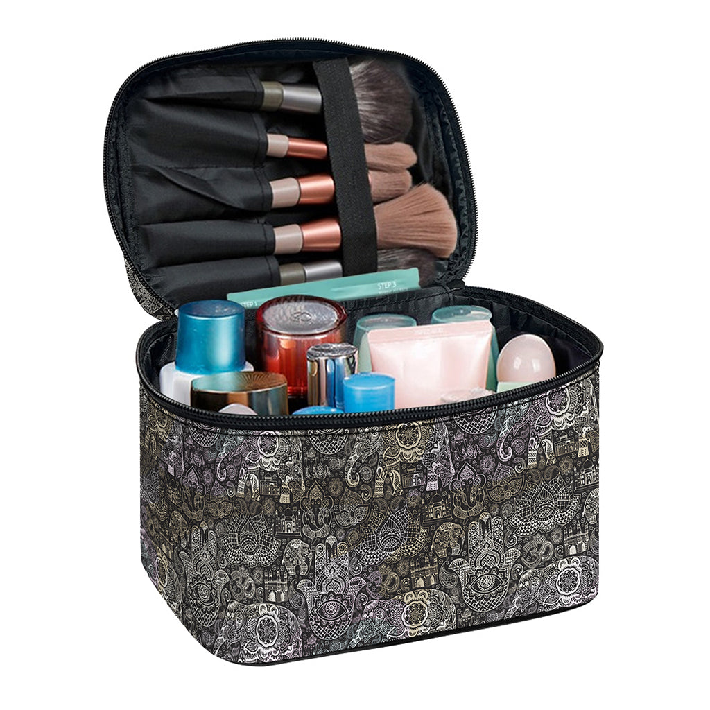 Indian Boho Elephant Pattern Print Travel Makeup Bag