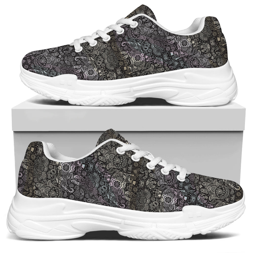 Indian Boho Elephant Pattern Print White Chunky Shoes