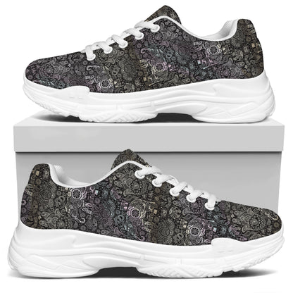 Indian Boho Elephant Pattern Print White Chunky Shoes