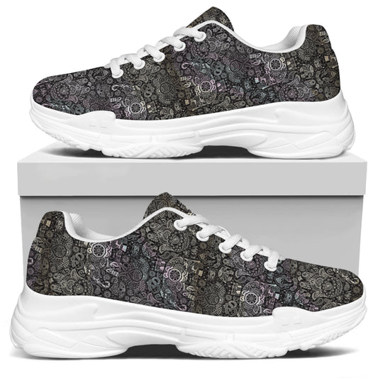 Indian Boho Elephant Pattern Print White Chunky Shoes