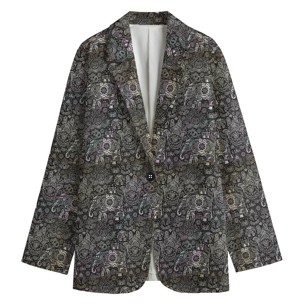 Indian Boho Elephant Pattern Print Women's Blazer