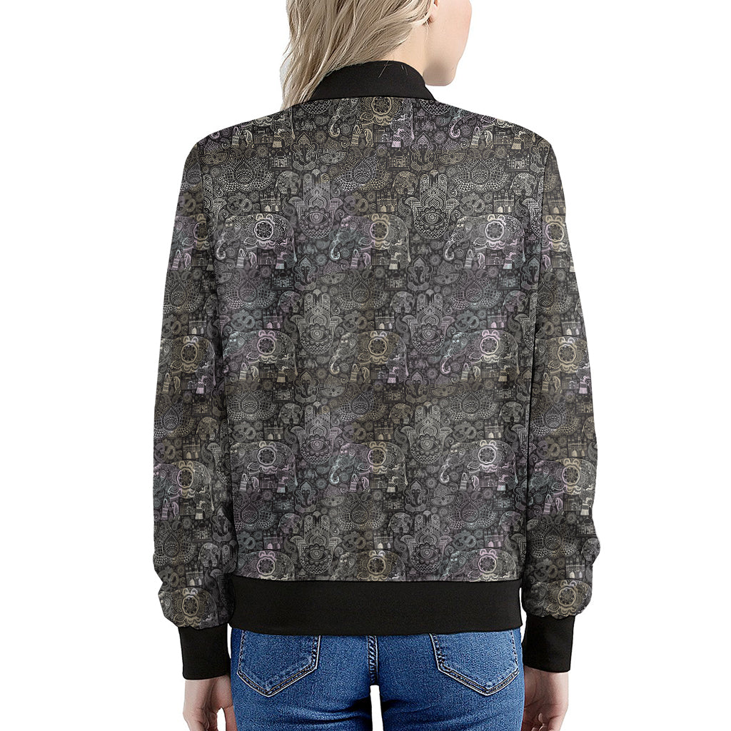 Indian Boho Elephant Pattern Print Women's Bomber Jacket