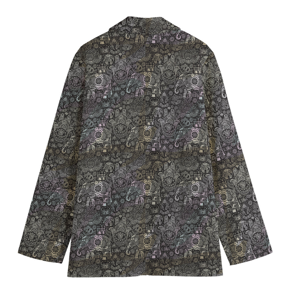 Indian Boho Elephant Pattern Print Women's Cotton Blazer