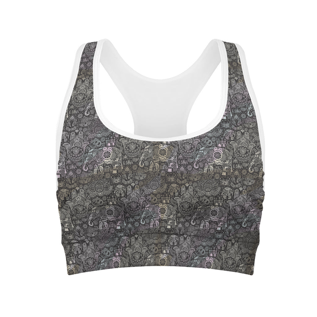 Indian Boho Elephant Pattern Print Women's Sports Bra