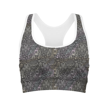 Indian Boho Elephant Pattern Print Women's Sports Bra