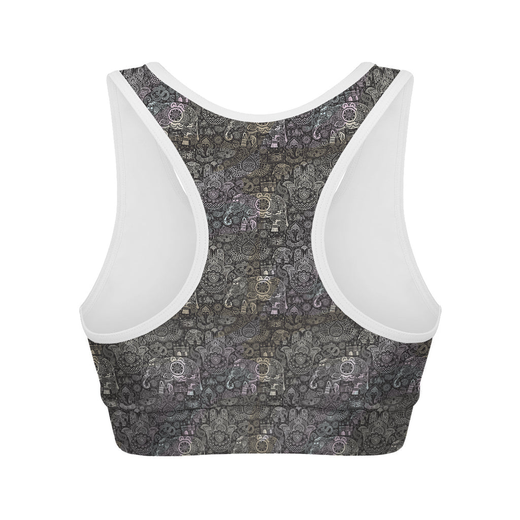 Indian Boho Elephant Pattern Print Women's Sports Bra