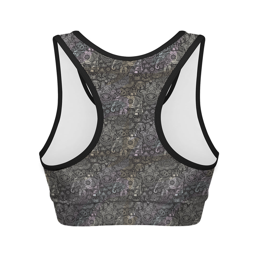 Indian Boho Elephant Pattern Print Women's Sports Bra
