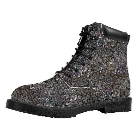 Indian Boho Elephant Pattern Print Work Boots