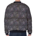 Indian Boho Elephant Pattern Print Zip Sleeve Bomber Jacket