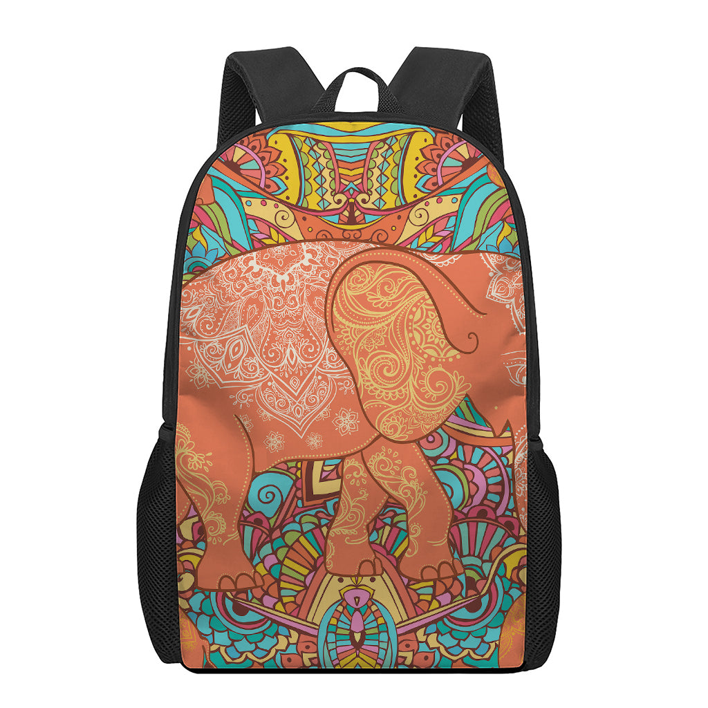Indian Boho Hippie Elephant Print 17 Inch Backpack