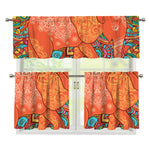 Indian Boho Hippie Elephant Print 3 Piece Kitchen Curtains