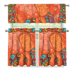 Indian Boho Hippie Elephant Print 3 Piece Kitchen Curtains