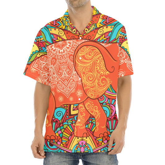 Indian Boho Hippie Elephant Print Aloha Shirt