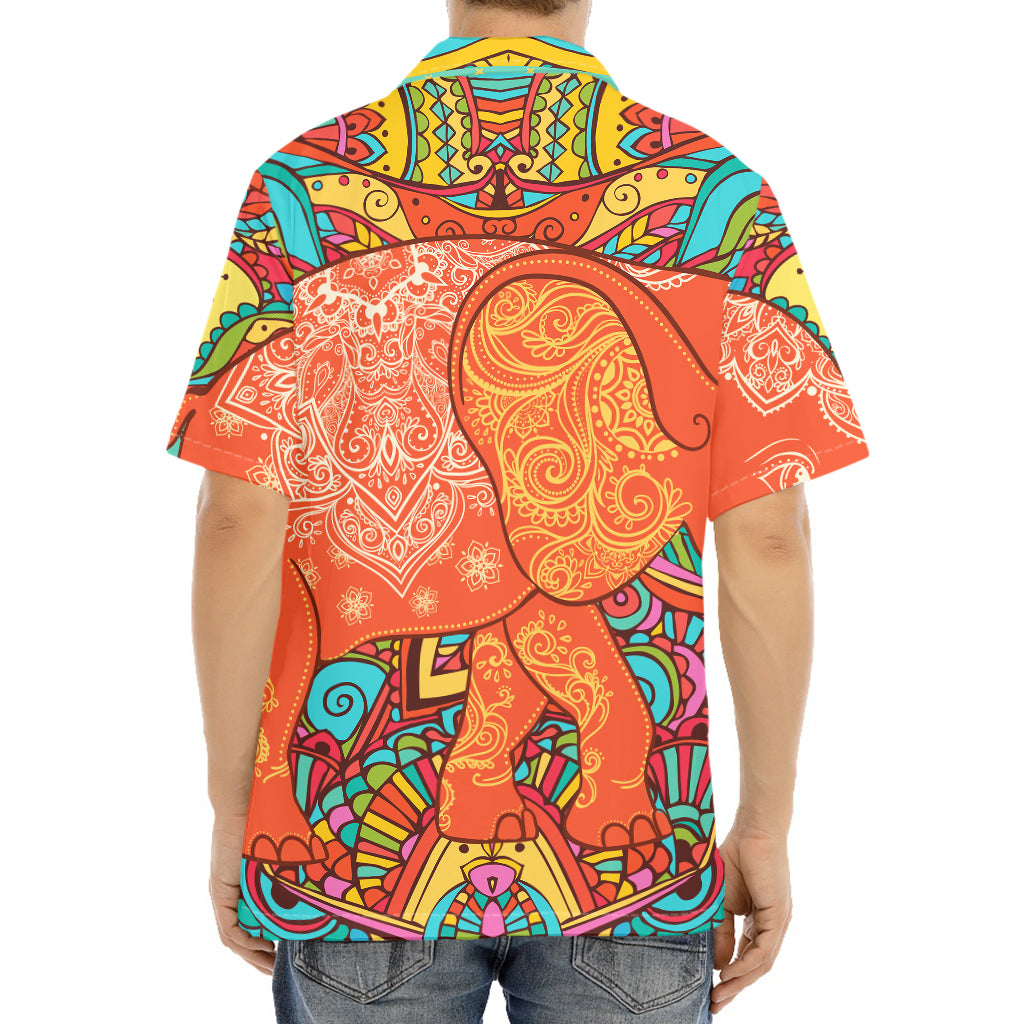 Indian Boho Hippie Elephant Print Aloha Shirt