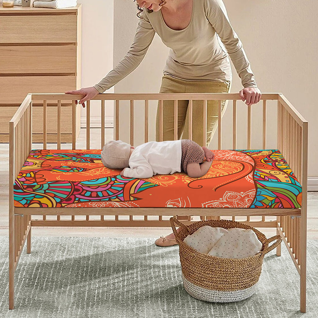 Indian Boho Hippie Elephant Print Baby Crib Sheet