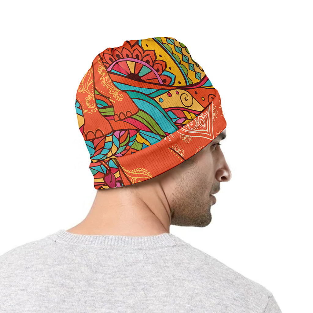 Indian Boho Hippie Elephant Print Beanie
