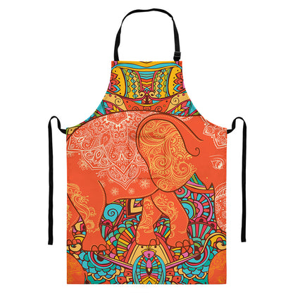 Indian Boho Hippie Elephant Print Bib Apron With Pocket