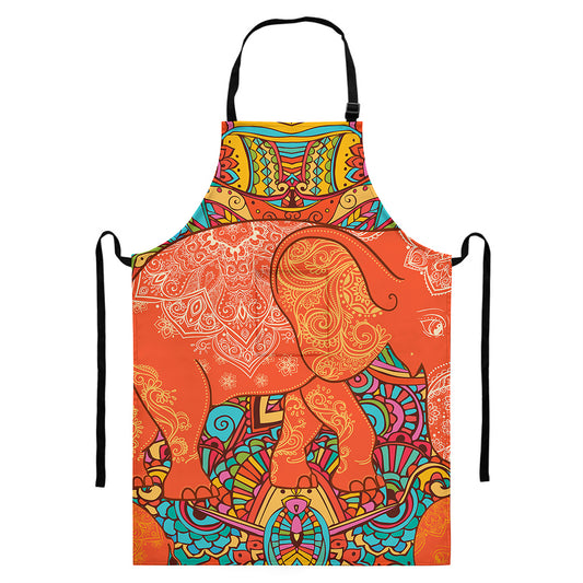 Indian Boho Hippie Elephant Print Bib Apron With Pocket