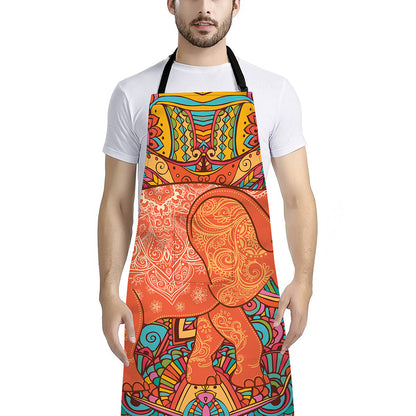 Indian Boho Hippie Elephant Print Bib Apron With Pocket
