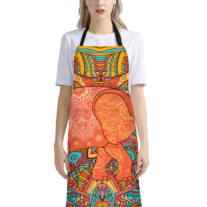 Indian Boho Hippie Elephant Print Bib Apron With Pocket
