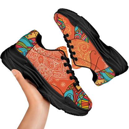 Indian Boho Hippie Elephant Print Black Chunky Shoes