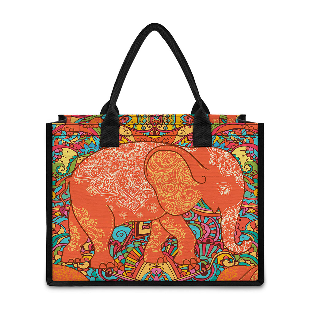 Indian Boho Hippie Elephant Print Canvas Tote Bag