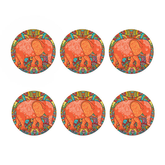 Indian Boho Hippie Elephant Print Coaster Set