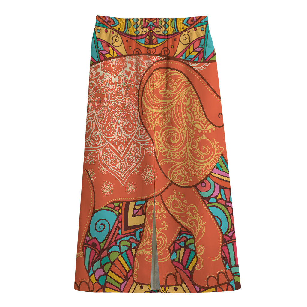 Indian Boho Hippie Elephant Print Cotton Front Slit Maxi Skirt