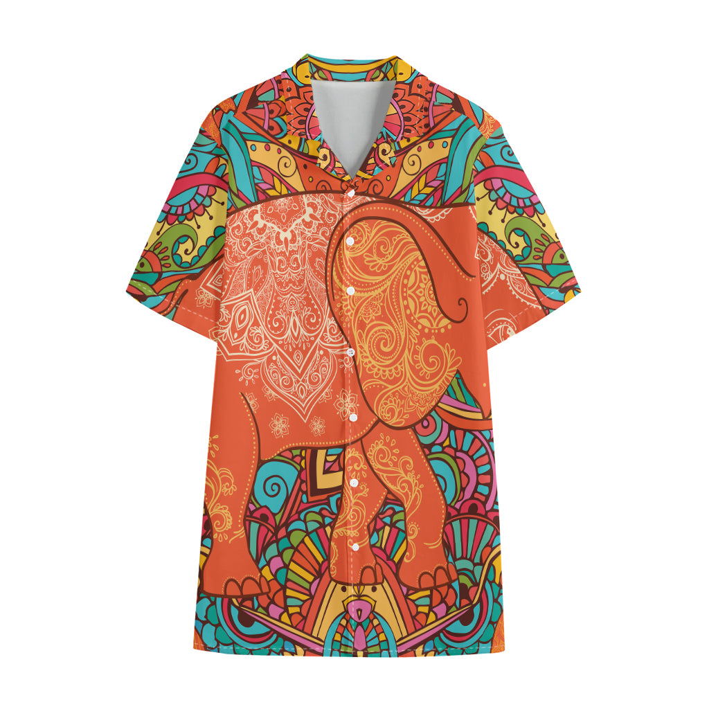 Indian Boho Hippie Elephant Print Cotton Hawaiian Shirt