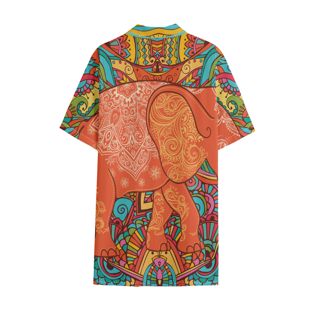Indian Boho Hippie Elephant Print Cotton Hawaiian Shirt