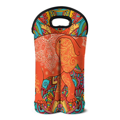 Indian Boho Hippie Elephant Print Double Neoprene Wine Tote